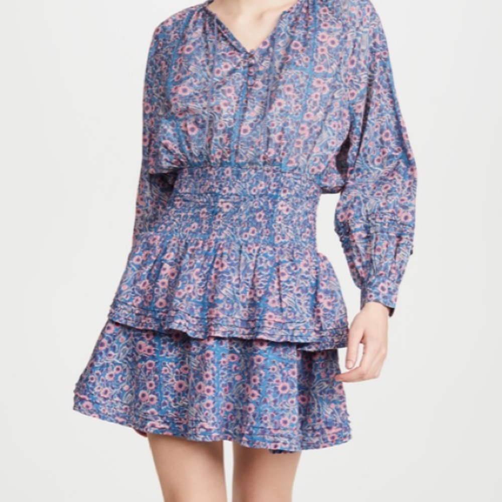 Cleobella Bianca Mini Dress size small, smocked waist tiered skirt preppy floral